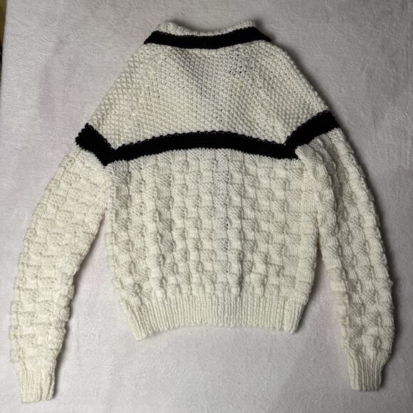 Vtg Handmade Oversized Knit Cardigan Sweater Womens Small Black White Textured - Picture 4 of 4